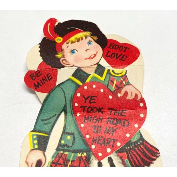 Vintage Valentine Card 1950s Scottish Boy in Kilt High Road to My Heart - Picture 4 of 6